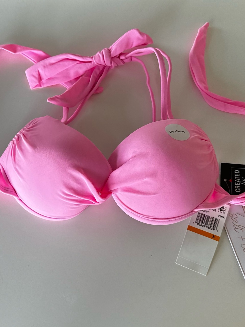 Bright Pink Push-Up Halter Bikini Top